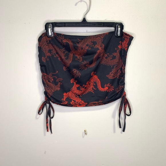 SHEIN Drawstring Ruched Chinese Dragon Print Tube Top #152 - Picture 3 of 6